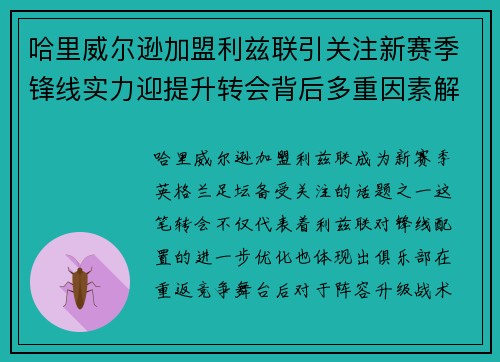 哈里威尔逊加盟利兹联引关注新赛季锋线实力迎提升转会背后多重因素解析 哈里威尔逊加盟利兹联引关注新赛季锋线实力迎提升转会背后多重因素解析